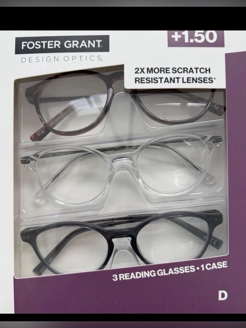 Foster Grant Design Optics Reading Glasses +1.50 Pack Of 3 Glasses New